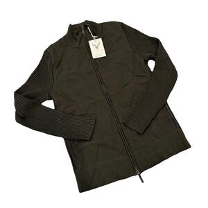 Edinburgh Knitwear Jacket Womens Puffer Olive Zipper Ribbed sleeves NWT Small